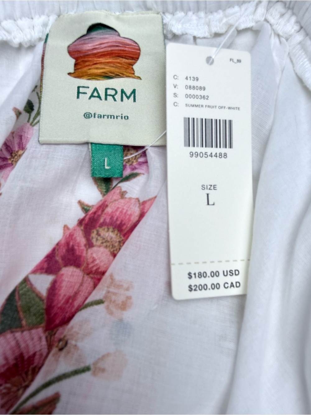 FARM Rio Summer Fruit Floral Puff Sleeve Blouse White L NWT $180 - Picture 7 of 10